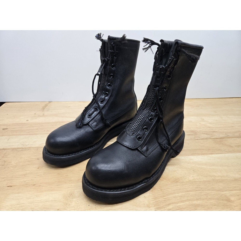 Vtg Addison US Military Combat Flight Boots Black Leather Front Zip Steel Toe 6R
